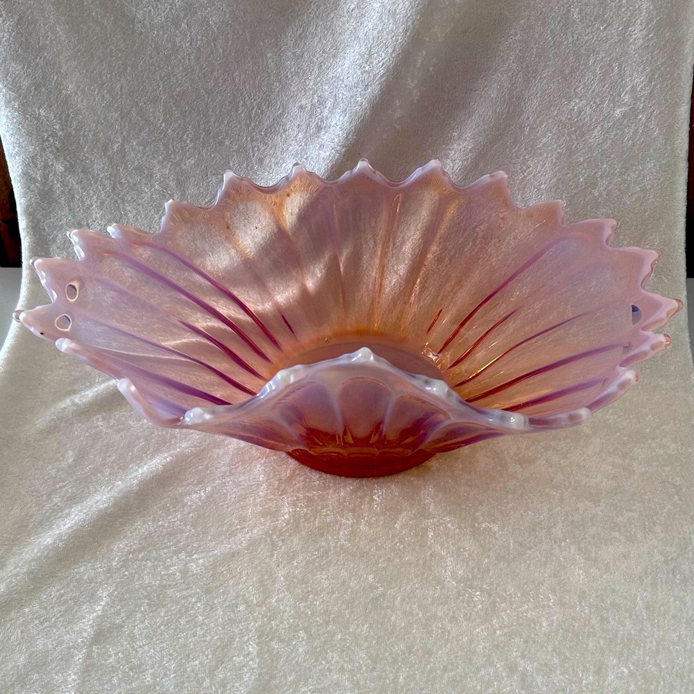 Large Vintage Fostoria Heirloom Glass Candy Dish Pink Opalescent